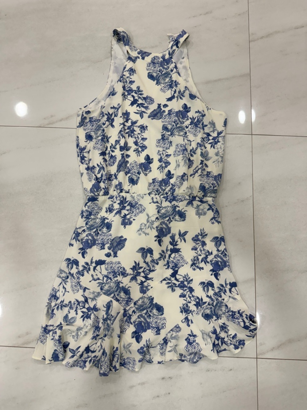 Blue Floral High-Neck Dress - Women's Summer Dress worn twice
